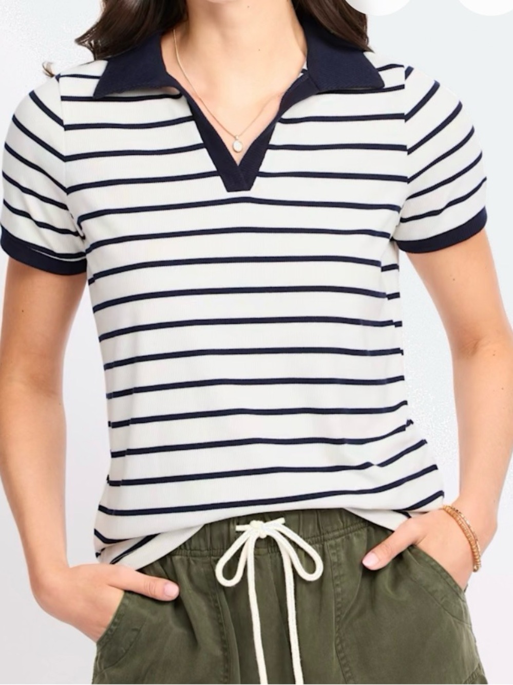 Staccato Navy & White Striped Short-Sleeve Polo Tee